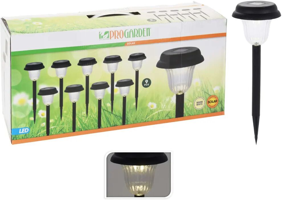 ProGarden Lampes solaire de jardin à LED 9 pcs Noir