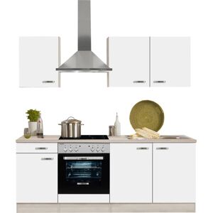 OPTIFIT Küchenzeile »Faro«, ohne E-Geräte, Breite 210 cm Küche: weiss Glanz + Korpus: akaziefarben + Arbeitsplatte: akaziefarben