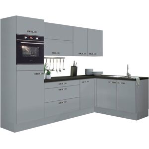 OPTIFIT Winkelküche »Cara«, mit Vollauszügen und Soft-Close-Funktion,... Küche: grau/grau + Korpus: grau + Arbeitsplatte: Granit schwarz