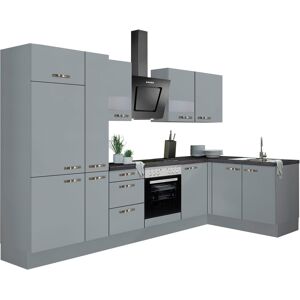 OPTIFIT Winkelküche »Cara«, mit Vollauszügen und Soft-Close-Funktion,... Küche: grau/grau + Korpus: grau + Arbeitsplatte: Granit schwarz