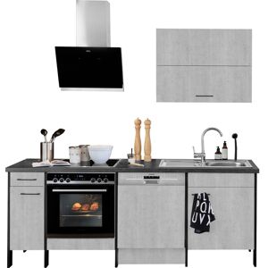 OPTIFIT Küchenzeile »Tokio«, ohne E-Geräte, Breite 224 cm, mit Stahlgestell,... Küche: betonfarben + Korpus: betonfarben + Arbeitsplatte: granit schwarz