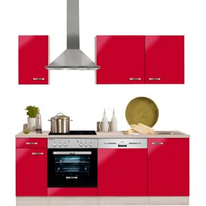 OPTIFIT Küchenzeile »Faro«, ohne E-Geräte, Breite 210 cm Küche: rot Glanz + Korpus: akaziefarben + Arbeitsplatte: akaziefarben