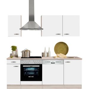 OPTIFIT Küchenzeile »Faro«, ohne E-Geräte, Breite 210 cm Küche: weiss Glanz + Korpus: akaziefarben + Arbeitsplatte: akaziefarben Größe
