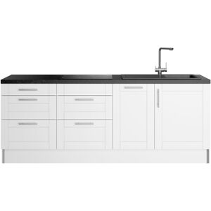 OPTIFIT Küche »Ahus«, Breite 225 cm, wahlw. Mit E-Geräten, Soft Close... Küche: weiss matt/weiss-granit schwarz + Front: weiss matt + Arbeitsplatte: granit schwarz Größe