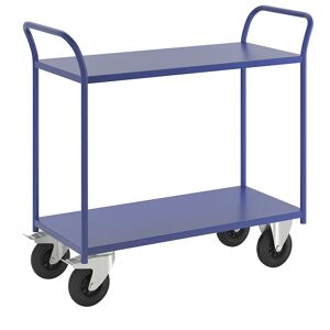 Kongamek Tischwagen KM41, 2 Etagen, LxBxH 1080 x 450 x 975 mm, blau, 2 Lenkrollen mit Stopp, 2 Bockrollen