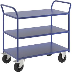 Kongamek Tischwagen KM41, 3 Etagen, LxBxH 1070 x 550 x 975 mm, blau, 2 Lenkrollen mit Stopp, 2 Bockrollen