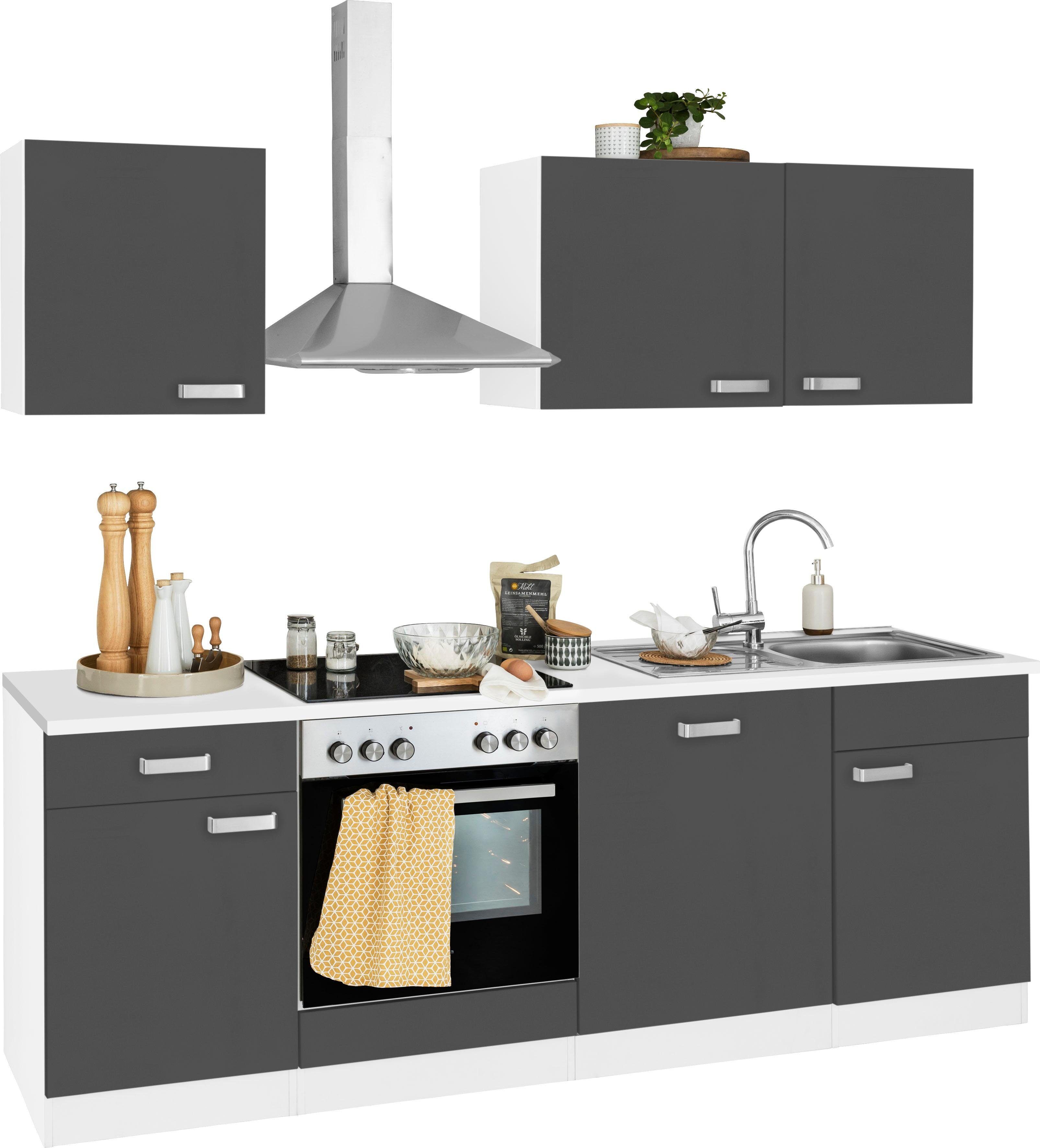 wiho Küchen Küchenzeile »Husum«, ohne E-Geräte, Breite 220 cm grau