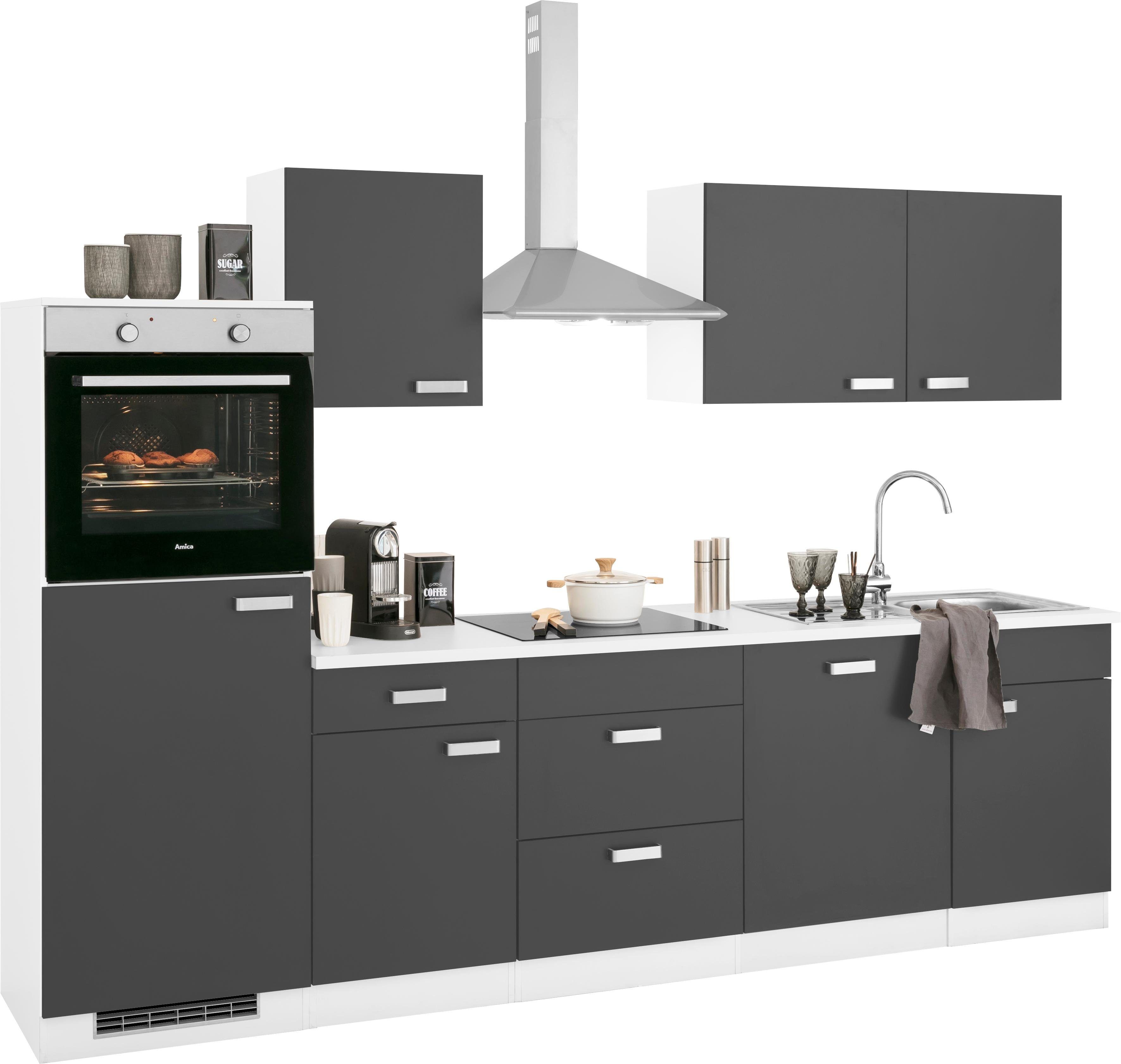 wiho Küchen Küchenzeile »Husum«, ohne E-Geräte, Breite 280 cm grau