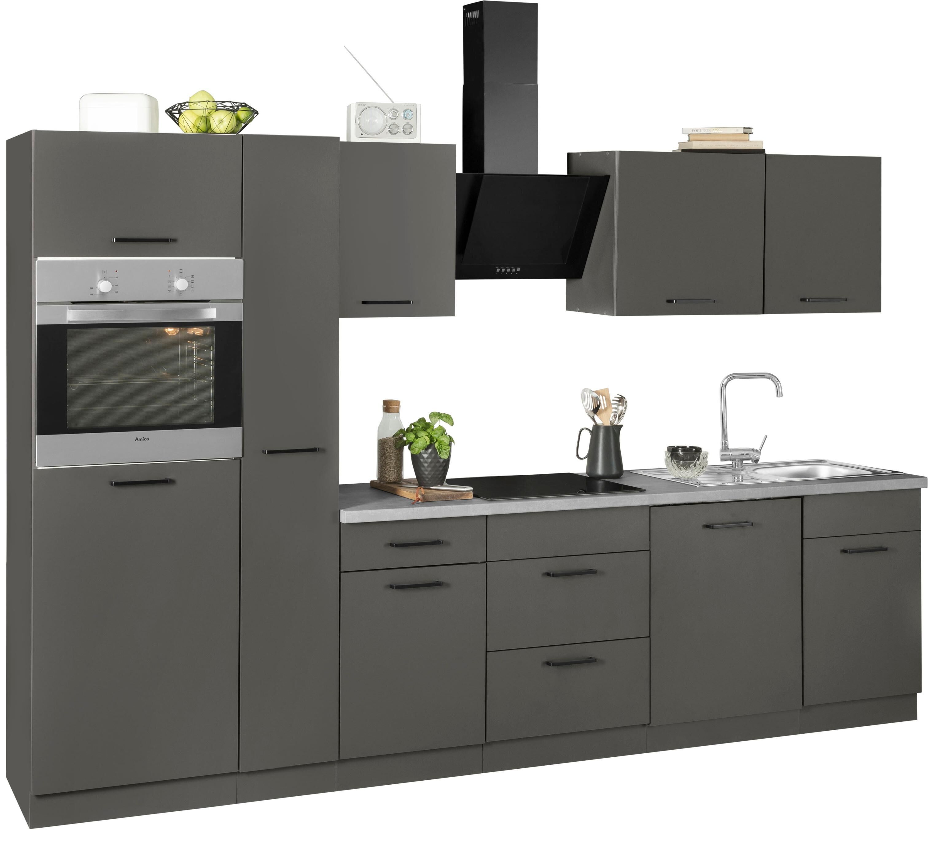 wiho Küchen Küchenzeile »Esbo«, ohne E-Geräte, Breite 310 cm grau