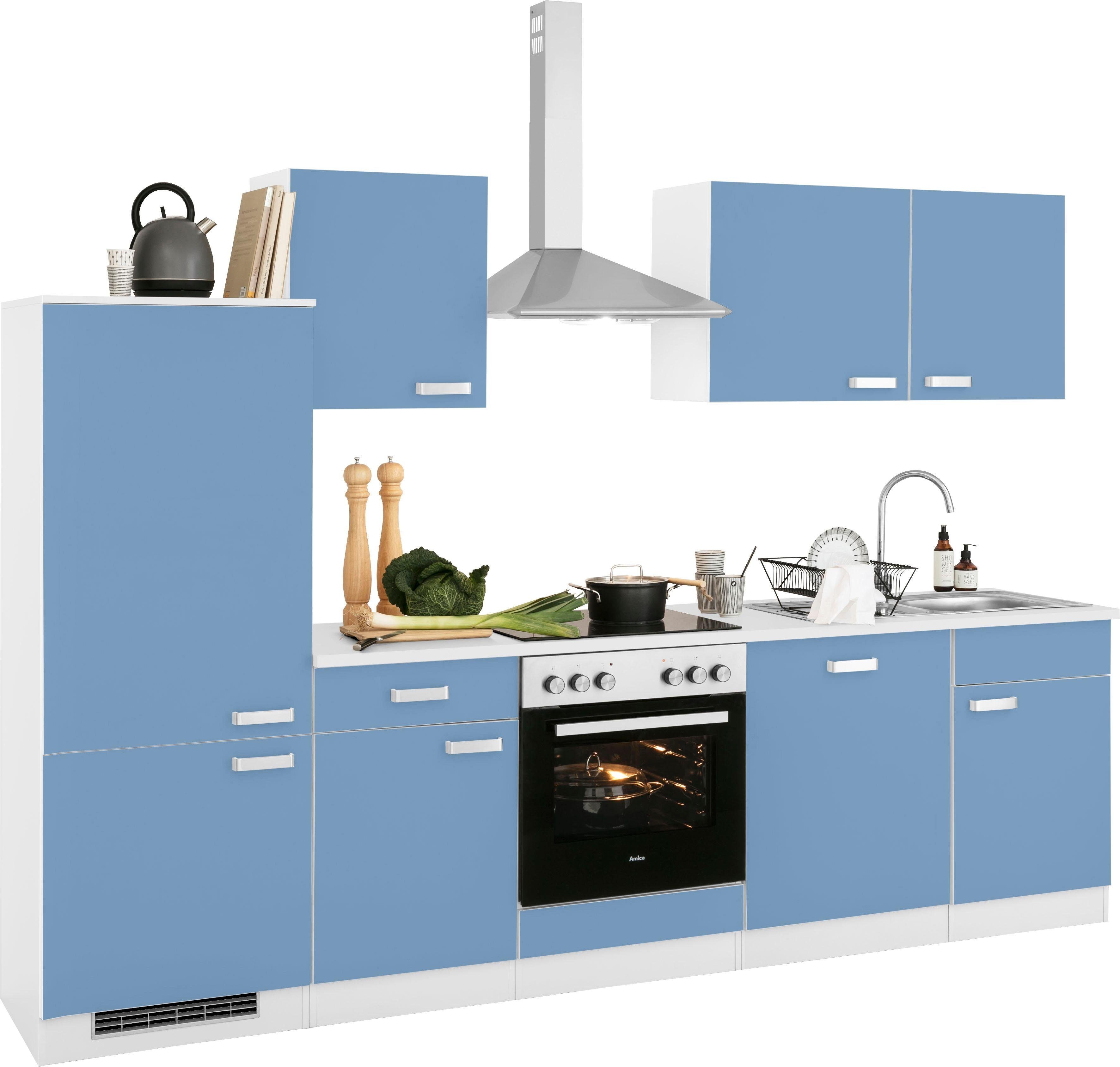 wiho Küchen Küchenzeile »Husum«, ohne E-Geräte, Breite 280 cm blau