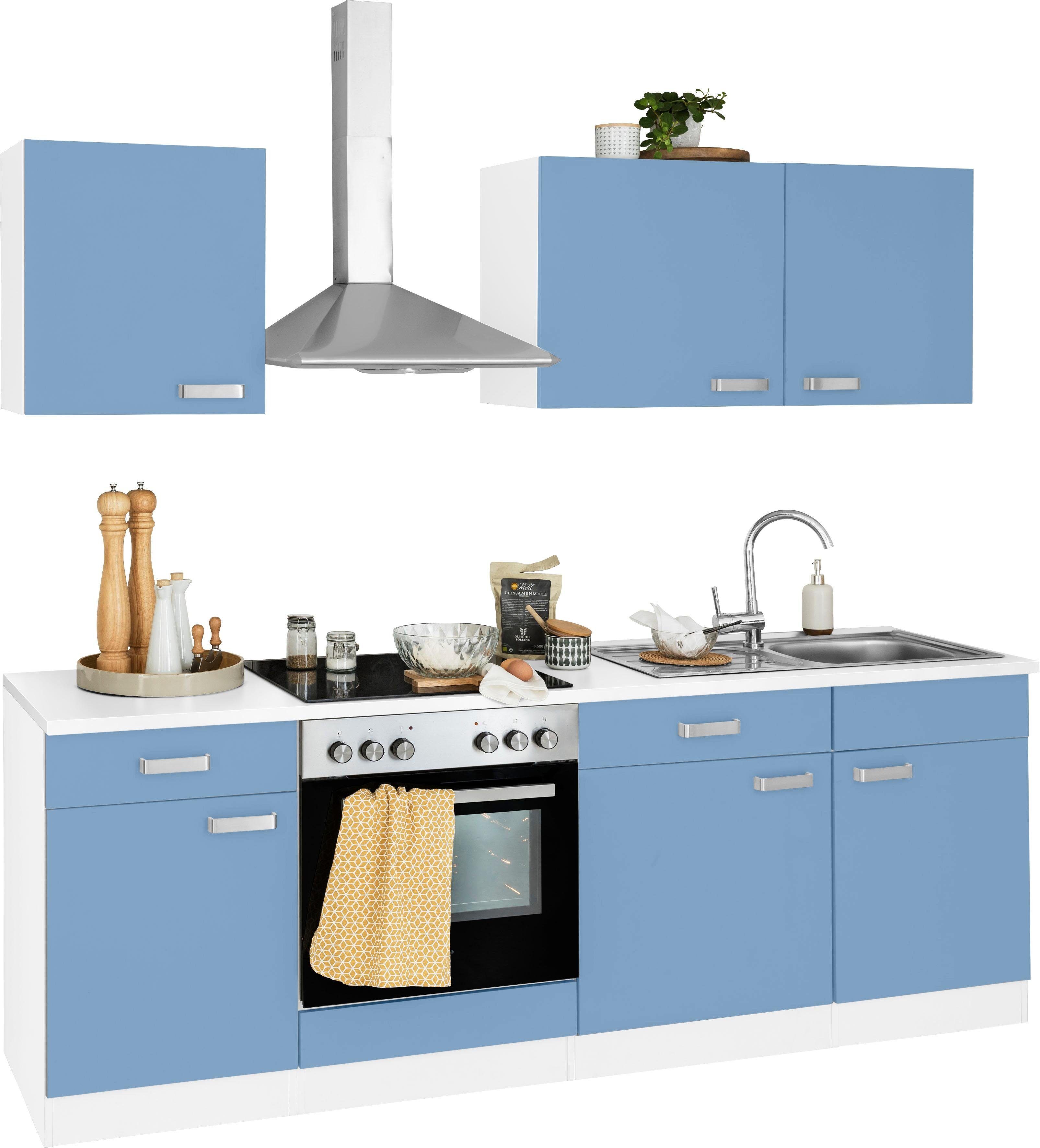 wiho Küchen Küchenzeile »Husum«, ohne E-Geräte, Breite 220 cm blau