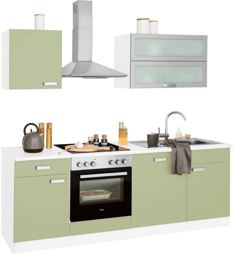 wiho Küchen Küchenzeile »Husum«, ohne E-Geräte, Breite 220 cm grün