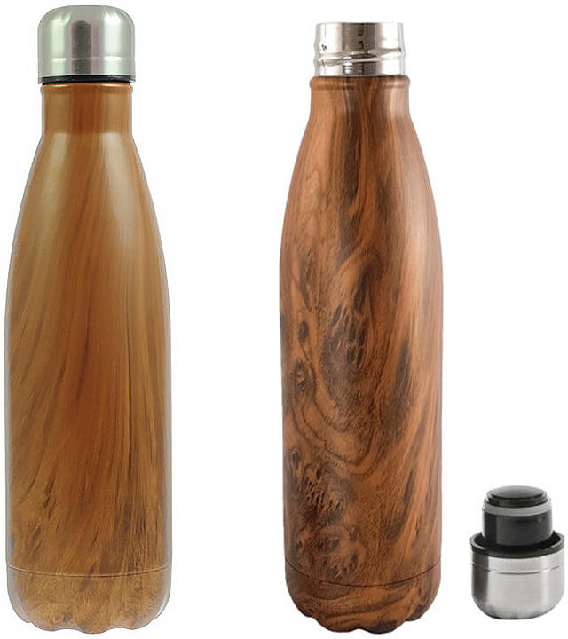 SUSTAIN Thermosflasche mit Holzfinish, 500 ml