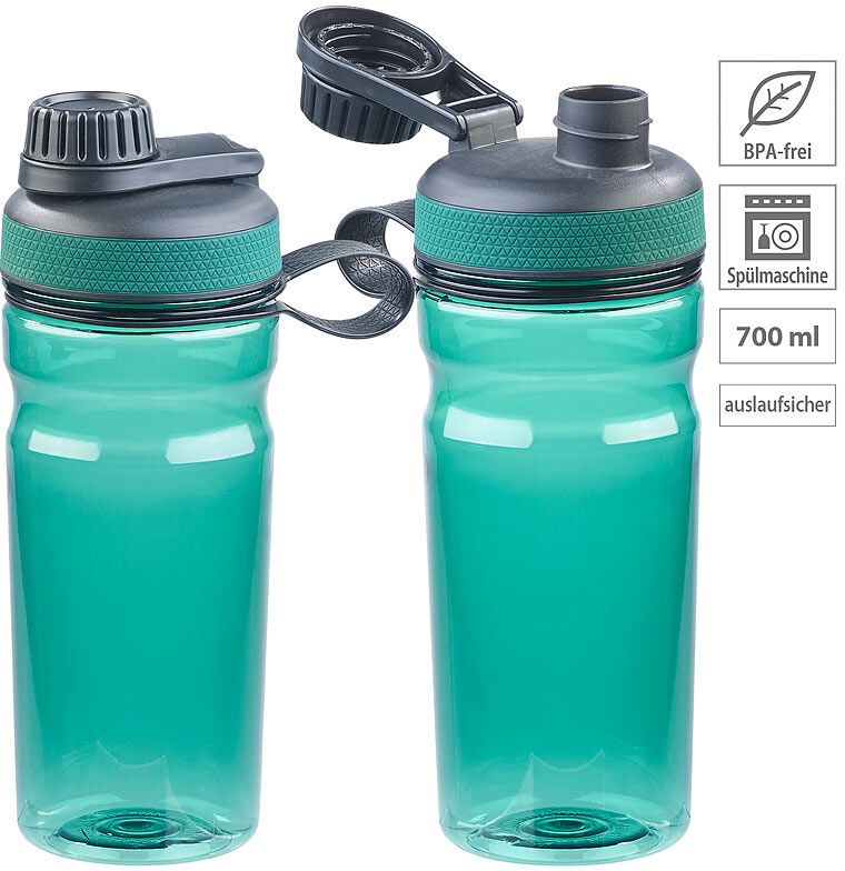 Speeron 2er-Set BPA-freie Sport-Trinkflaschen, 700 ml, auslaufsicher, grün