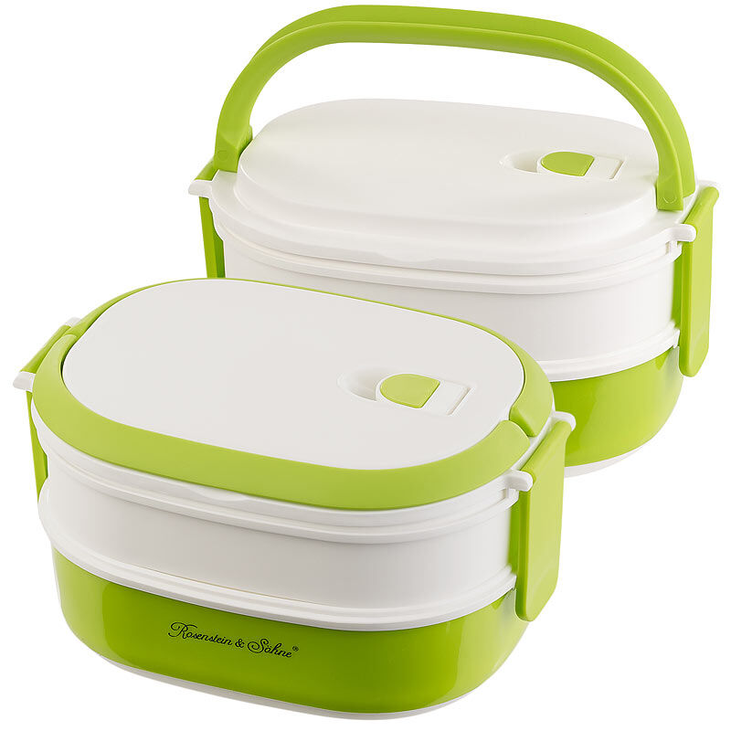 Rosenstein & Söhne 2er-Set Lunchbox, 2 Etagen, Tragegriff, Clip-Deckel, BPA-frei, 700 ml