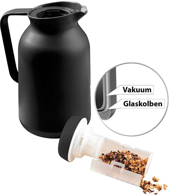 Rosenstein & Söhne 2in1-Vakuum-Isolierkanne für Kaffee und Tee, mit Teesieb, 1 Liter