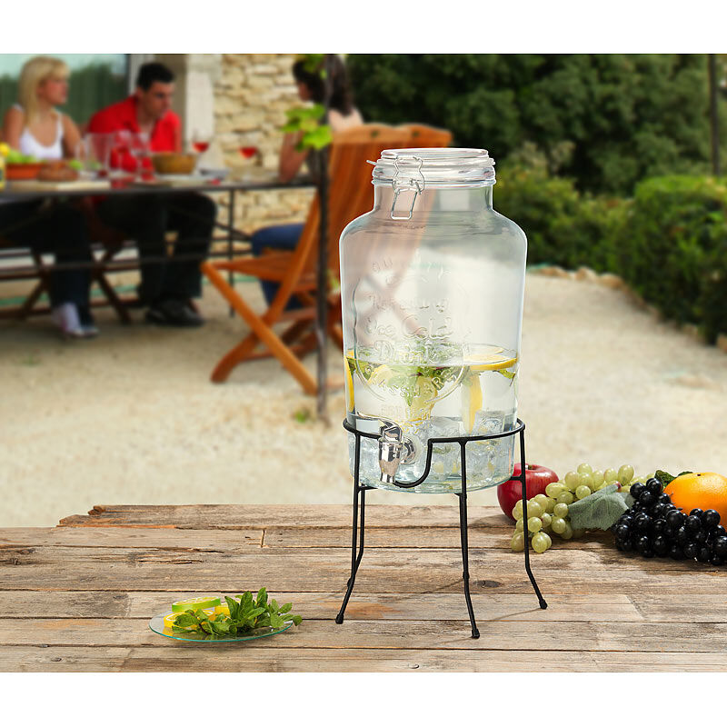 Pearl Retro-Getränkespender aus Glas mit Ständer, Zapfhahn, 6,5 Liter