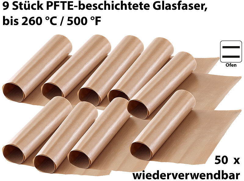 Rosenstein & Söhne Dauer-Backpapier & Antihaft-Bratfolie aus Glasfaser, beige, 9 Stück