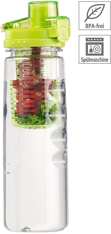 Rosenstein & Söhne Tritan-Trinkflasche mit Fruchtbehälter, BPA-frei, 800 ml, grün