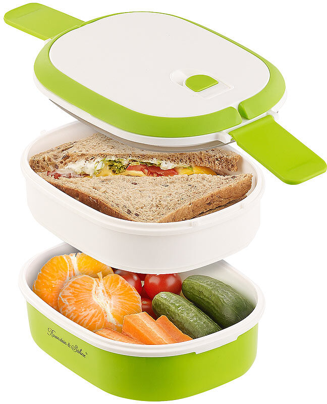 Rosenstein & Söhne Lunchbox mit 2 Etagen und Tragegriff, Clip-Deckel, BPA-frei, 700 ml