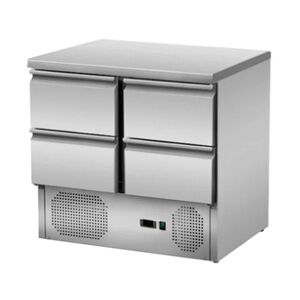 Groju Gastro Mini-Kühltisch Saladette Kühltisch Edelstahl 900x700x870mm 176 Liter 4 Schubladen