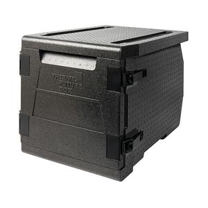 Thermo Future Box, Frontlader GN 1/1, Isolierbox mit Fronttür, schwarz, 65 Liter, 8 Einschübe, nachhaltig aus EPP