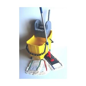 CleanSV© Wischset Bay gelb 50 cm - Reinigungswagen mit Presse, ein Mopset 50 cm : bestehend aus 3 x 50 cm Baumwollmops, 50 cm Mophalter und Profi