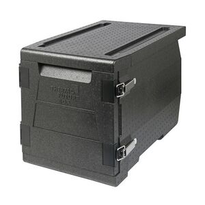 Thermo Future Box, Frontlader GN 1/1, Isolierbox mit Fronttür, schwarz, 65 Liter, 8 Einschübe, nachhaltig aus EPP,  Edelstahlverschluss