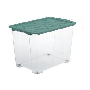 Rotho Aufbewahrungsbox EVO Safe mit Rollen und Deckel 65 L Mistletoe grün