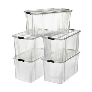 5 Stück Aufbewahrungsbox transparent 80 Liter mit Deckel und Klickverschluss 719 x 385 x 372 mm