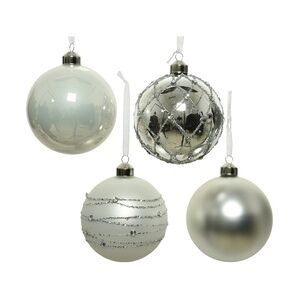 Christbaumkugel Weihnachtskugel Glas D: 10cm glänzend matt silber weiß 4er Set