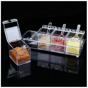 Eting - 4 Piece Kitchen Spice Box with Spoons and Lids, Spice Container, Clear Kitchen Utensils