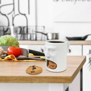 Practical Household Yousheng Kaffeetasse, Stilvolle Teetasse Aus Keramik Mit Kekshalter, Kreative Gesichtsform, Wassertasse Für Das Home Office