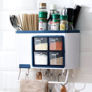 shopnbutik Wall-mounted Household Punch-free Chopsticks Storage Multi-function Kitchen Seasoning Box(White + Blue)