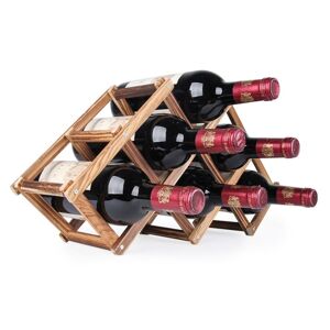 shopnbutik 6 Bottles Racks Foldable Wine Stand Wooden Wine Holder Kitchen Bar Display Shelf(Carbon Baking)