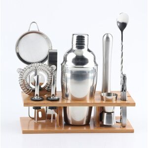 shopnbutik 11 in 1 Stainless Steel Cocktail Shaker Tools Set with Wooden Mount, Capacity: 750ml