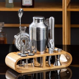 shopnbutik 12 In 1 Stainless Steel Bartender Set With Oval Wooden Frame Base Bar Bartending Tools, Style: 700ml