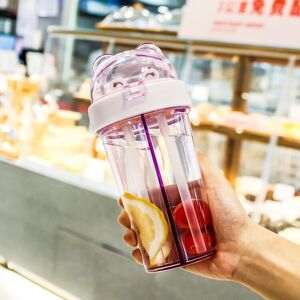 shopnbutik MTUTU halmkop til dobbelt brug Børns plastvandflaske til elevpar Vandkop, volumen: 420 ml (lilla)
