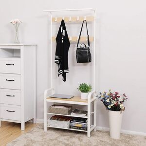 SONGMICS Garderobestativ I Hvid Metal Med Lyst Træ, 72 X 34 X 183 Cm