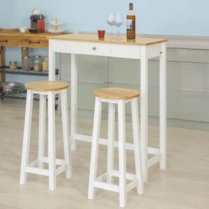 SoBuy Barbord Og 2 Barstole - Højt Hvidt Køkkenbord