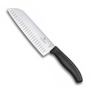 Victorinox 17 cm Swiss Classic Fluted Edge Santoku Knife in Blister Pack, Black