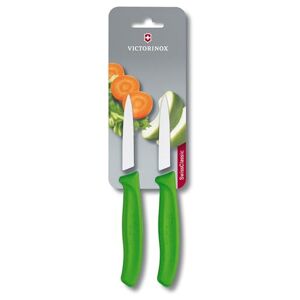 Victorinox Swiss Classic 8 cm Serrated Vegetable Knife Medium Point Blade Guard Dishwasher-Safe Set of 2, green
