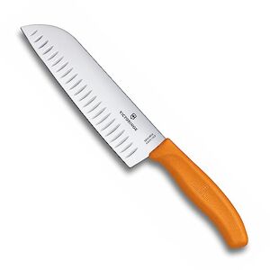 Victorinox 17 cm Fluted Blade Santoku Knife Blister Pack, Orange