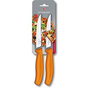 Victorinox , Swiss Classic, Profi Steak- und Pizzamesser, Extra Scharfe Klinge, Wellenschliff, 12 cm, Robuster Kunststoffgriff, Rostfreier Stahl, orange