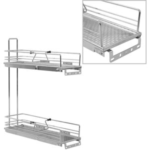 vidaXL udtrækkelig trådnetskurv til køkken 2 niveauer 47x15x54,5 cm sølv