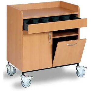 kaiserkraft Carrito para camareros, cajón para cubiertos, recipientes para residuos, 1 balda, decoración de cerezo