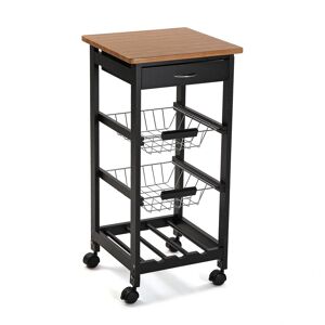 Versa Home Carro de cocina con cajón en aglomerado efecto madera negro y marrón