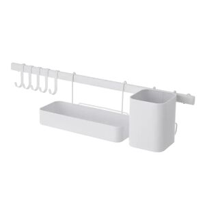 LOLAhome Barra con estante organizador y 5 colgadores de metal blanco de 60 cm