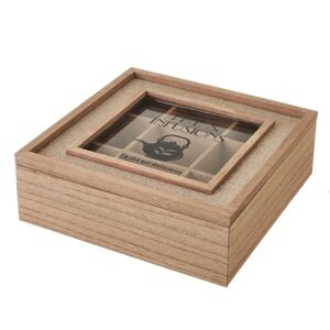LOLAhome Caja infusiones de madera natural y cristal con 9 compartimentos de 24x24x8 cm