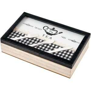 LOLAhome Caja para té de madera y cristal negra y natural de 23x14x6 cm